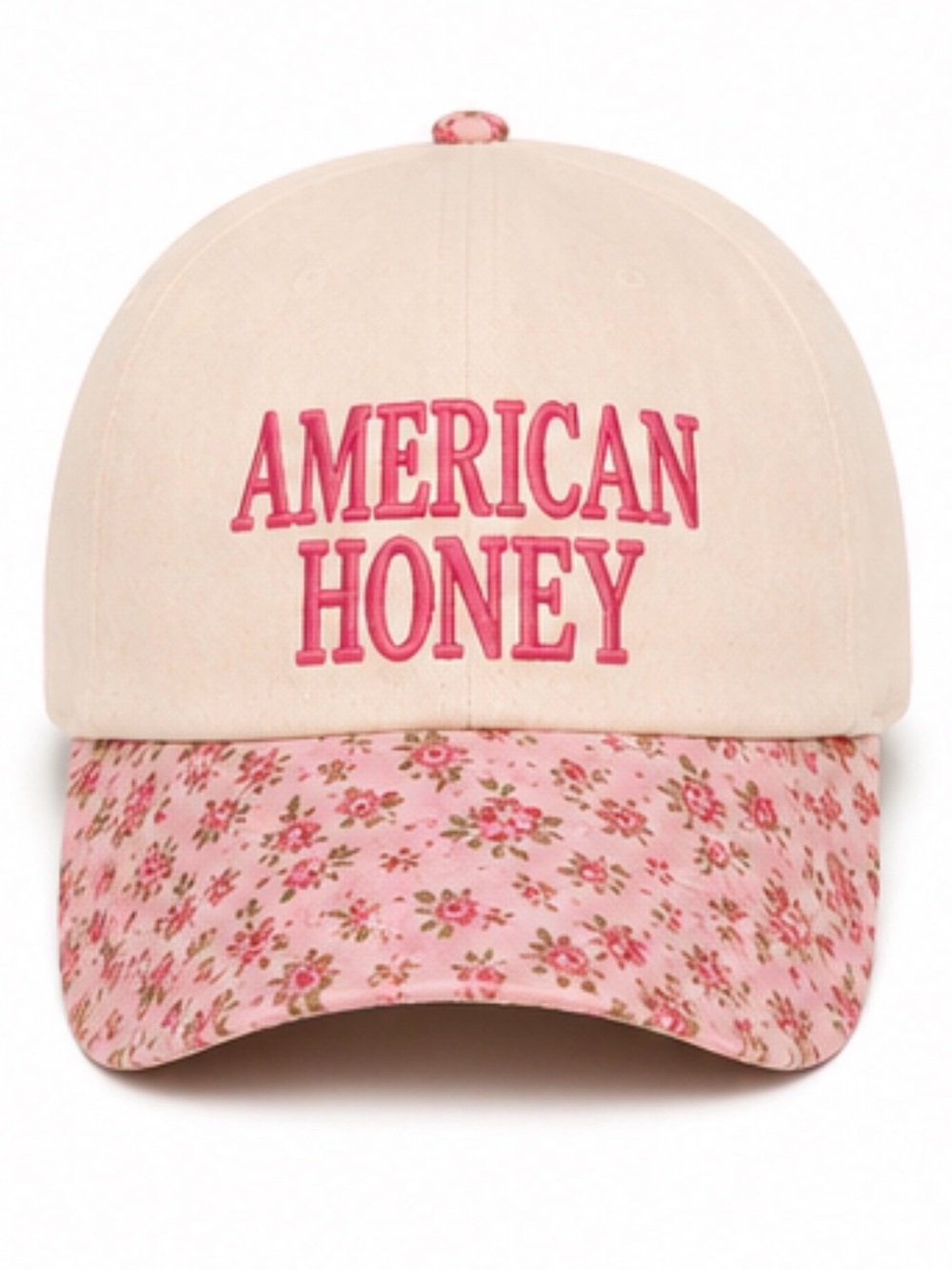 “American Honey” Floral Embroidered Trucker Hat| Cream Pink Cottagecore Cap
